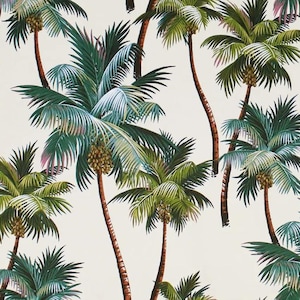 BARKCLOTH Fabric, Palm Trees on Natural, Large Scale Hawaii Tropical, By the Yard
