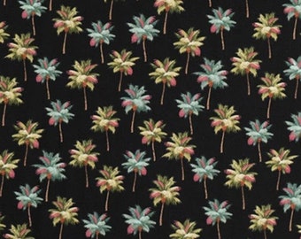 Palm Fabric, Aloha Mini Palm Trees on Black, By the Half or Full Yard
