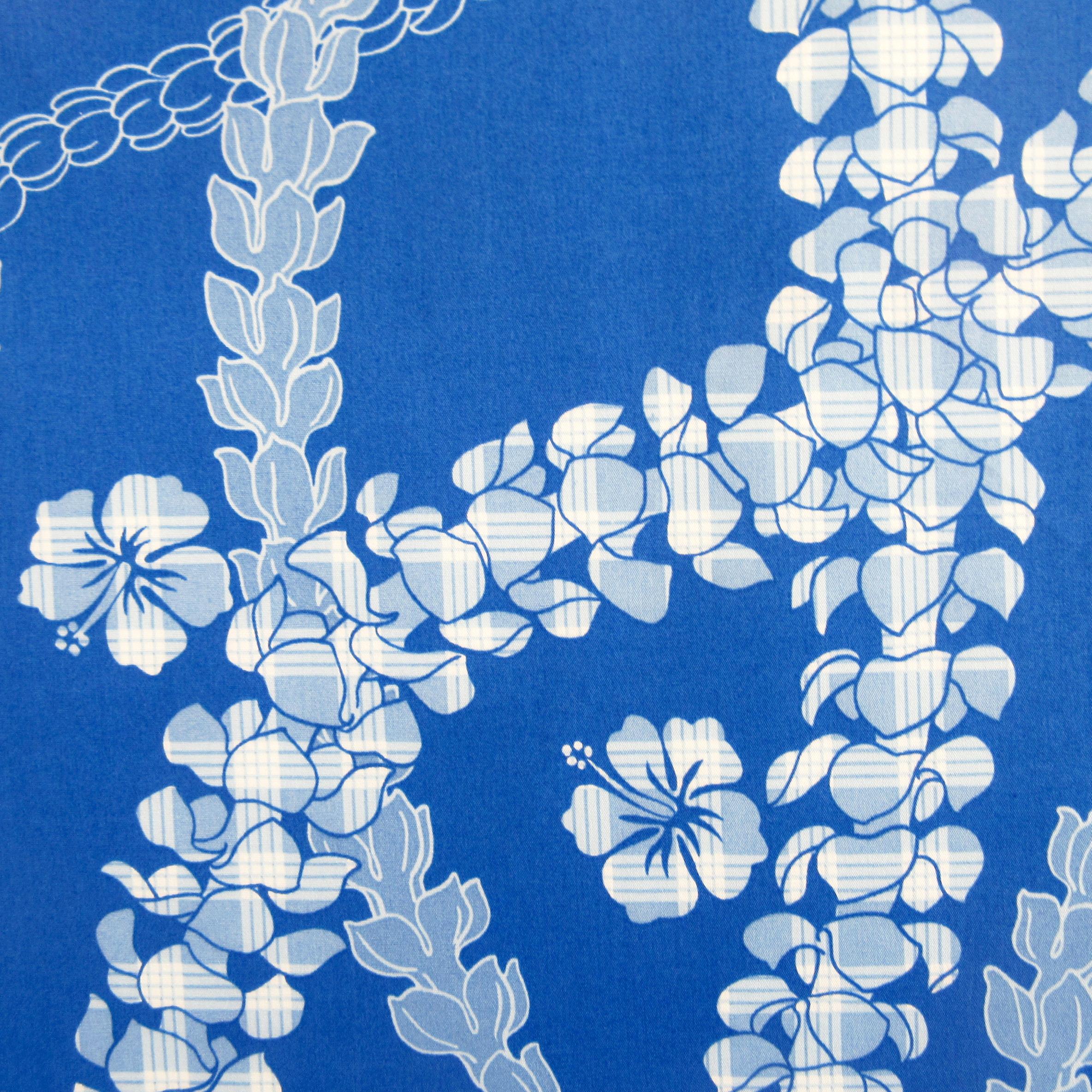 Hawaii Fabric, Paradise Palaka Leis on Blue, by the Half or Full