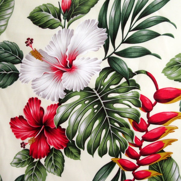 Tropical Fabric, Hana Hibiscus Floral on Cream, Last One Yard