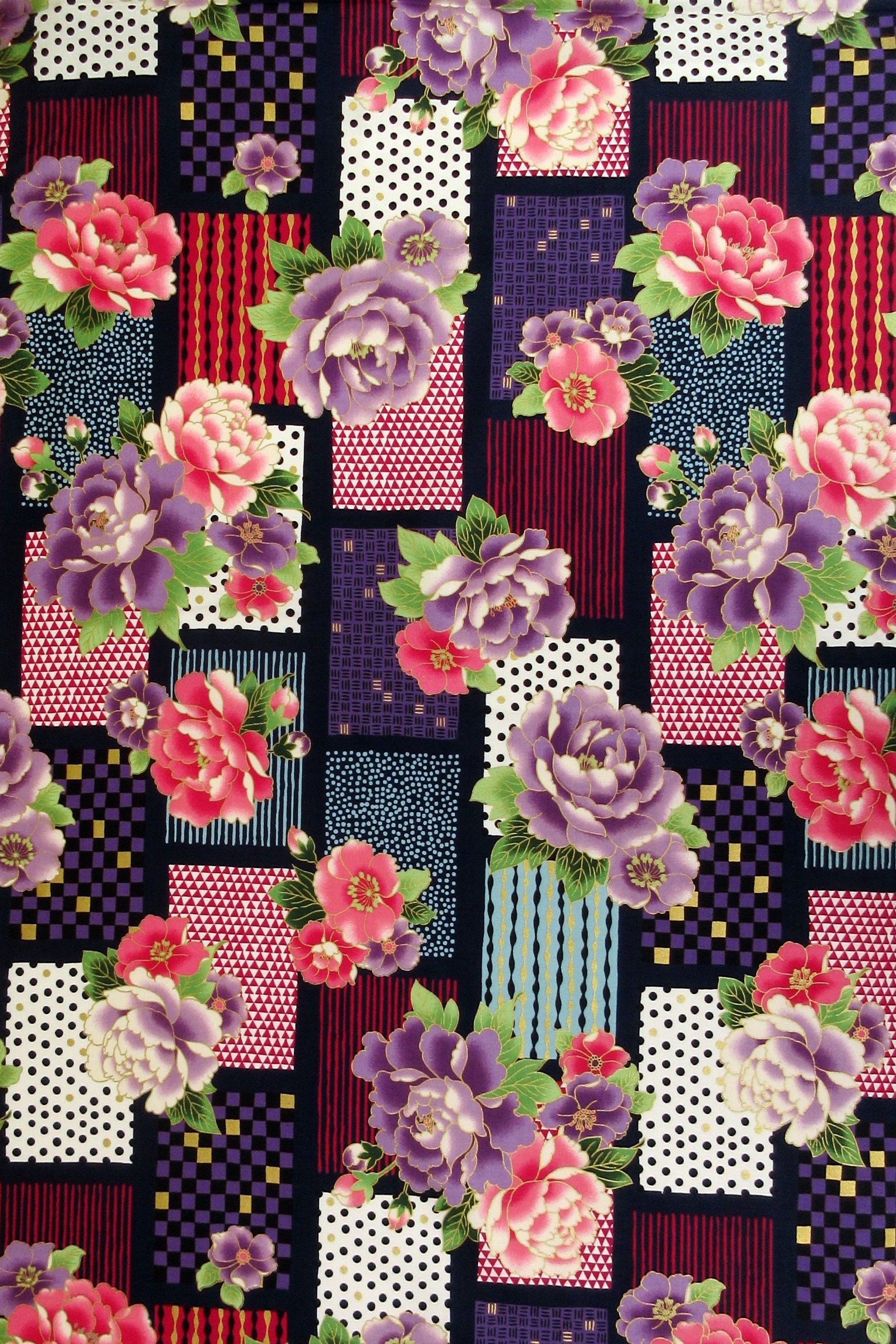 Pattern Patchwork Purple Fabric, Floral Patchwork Purple, Modern Metallic by Quilt Gate, by the ...