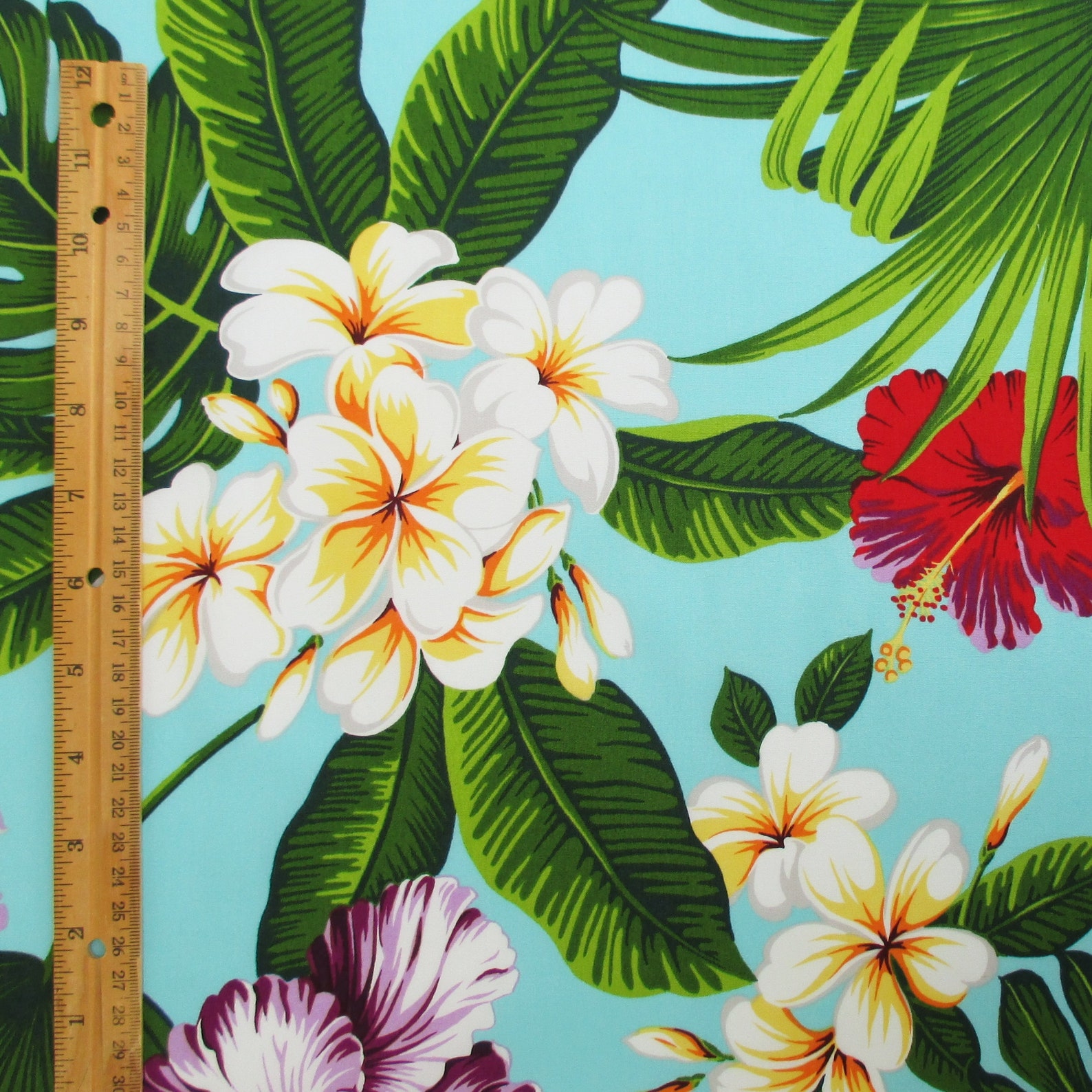 Hawaiian Fabric Maui Tropical Garden on Turquoise Large Etsy