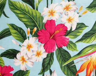 Hibiscus Fabric, Cotton DOBBY, Oahu Garden Floral, By the Yard