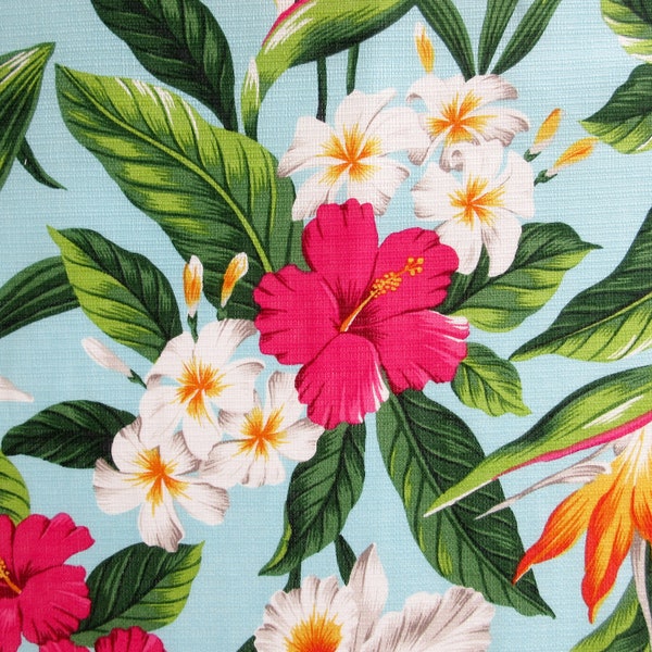 Hibiscus Fabric, Cotton DOBBY, Oahu Garden Floral, By the Yard