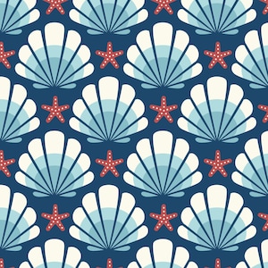 Shell Fabric, Sea Scallops, Ocean Motion by Cloud 9, 100 Percent Organic Cotton, By the Half or Full Yard
