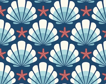 Shell Fabric, Sea Scallops, Ocean Motion by Cloud 9, 100 Percent Organic Cotton, By the Half or Full Yard