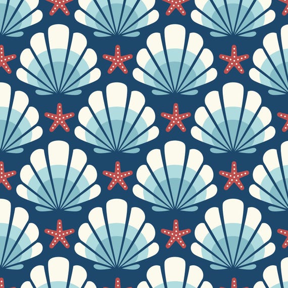 Shell Fabric, Sea Scallops, Ocean Motion by Cloud 9, 100 Percent Organic Cotton, By the Half or Full Yard