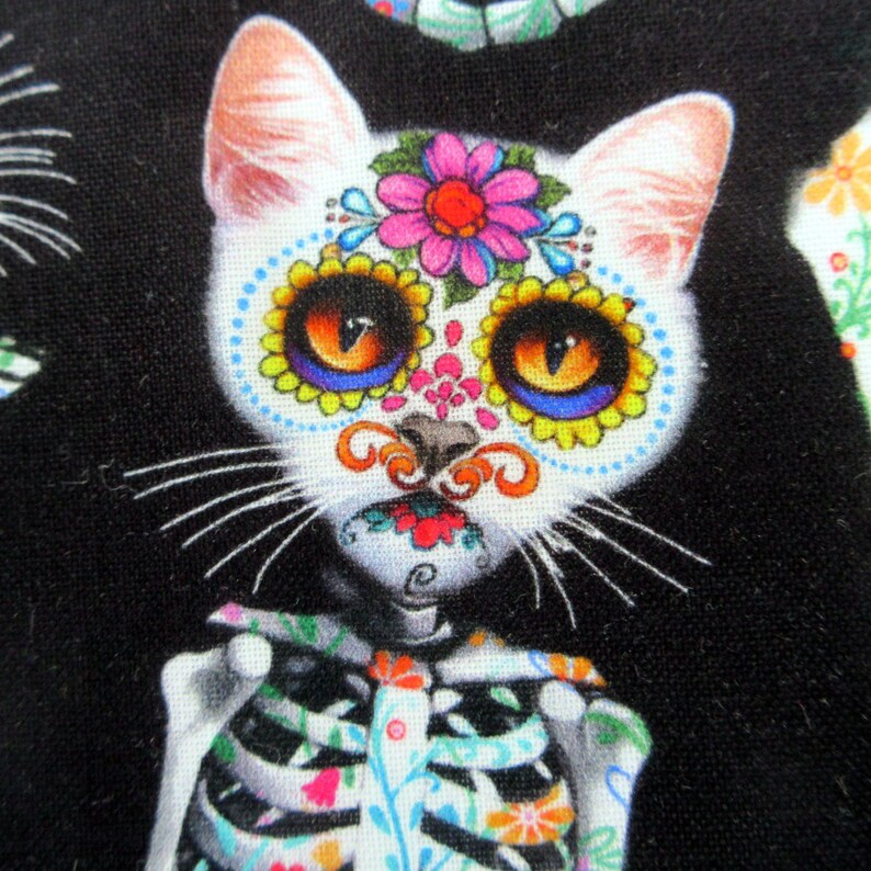 Cat Fabric, Day of the Dead Skeleton Cats by Timeless Treasures, by the ...