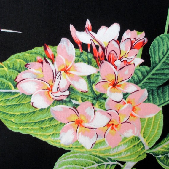 Tissu Jardin Du Paradis Hawaï Tropical Fleuri Sur Fond Noir Oiseau De Paradis De Fleurs Par Yard