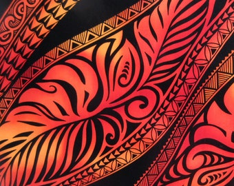 Hawaiian Fabric, Big Leaf Stripe, Red Ombre Tattoo, Large Scale Print, By The Half and Full Yard