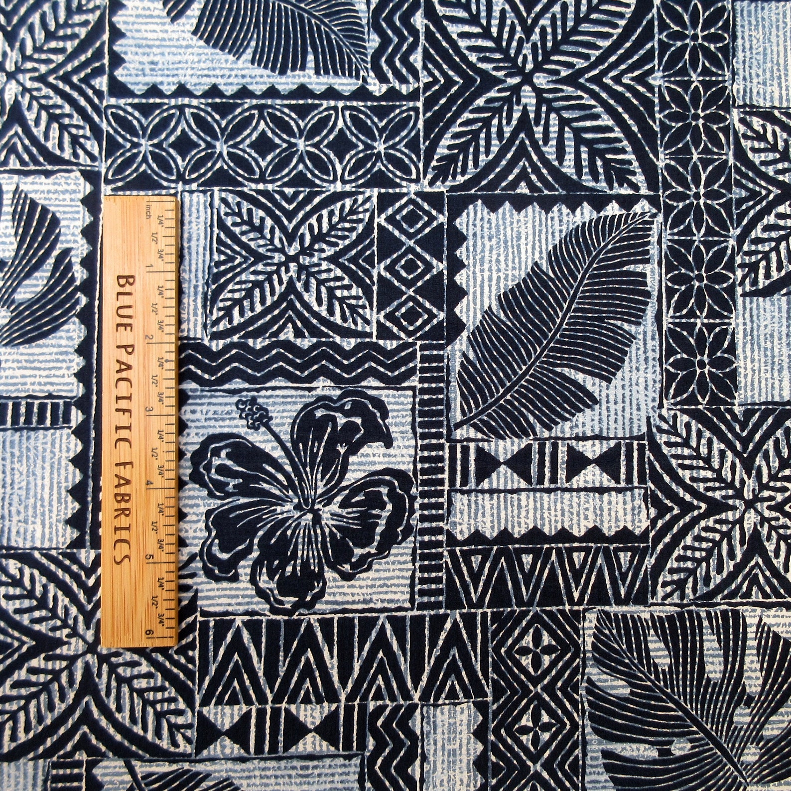 Hawaiian Fabric Polynesian Leaf Block Prints in Blue by the - Etsy