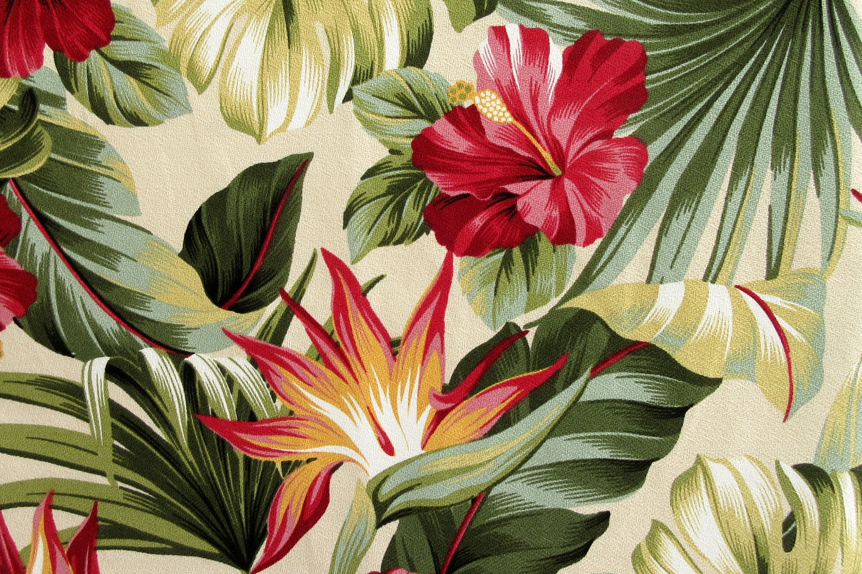 BARKCLOTH Fabric, Pua Hibiscus on Natural, Large Scale Hawaii
