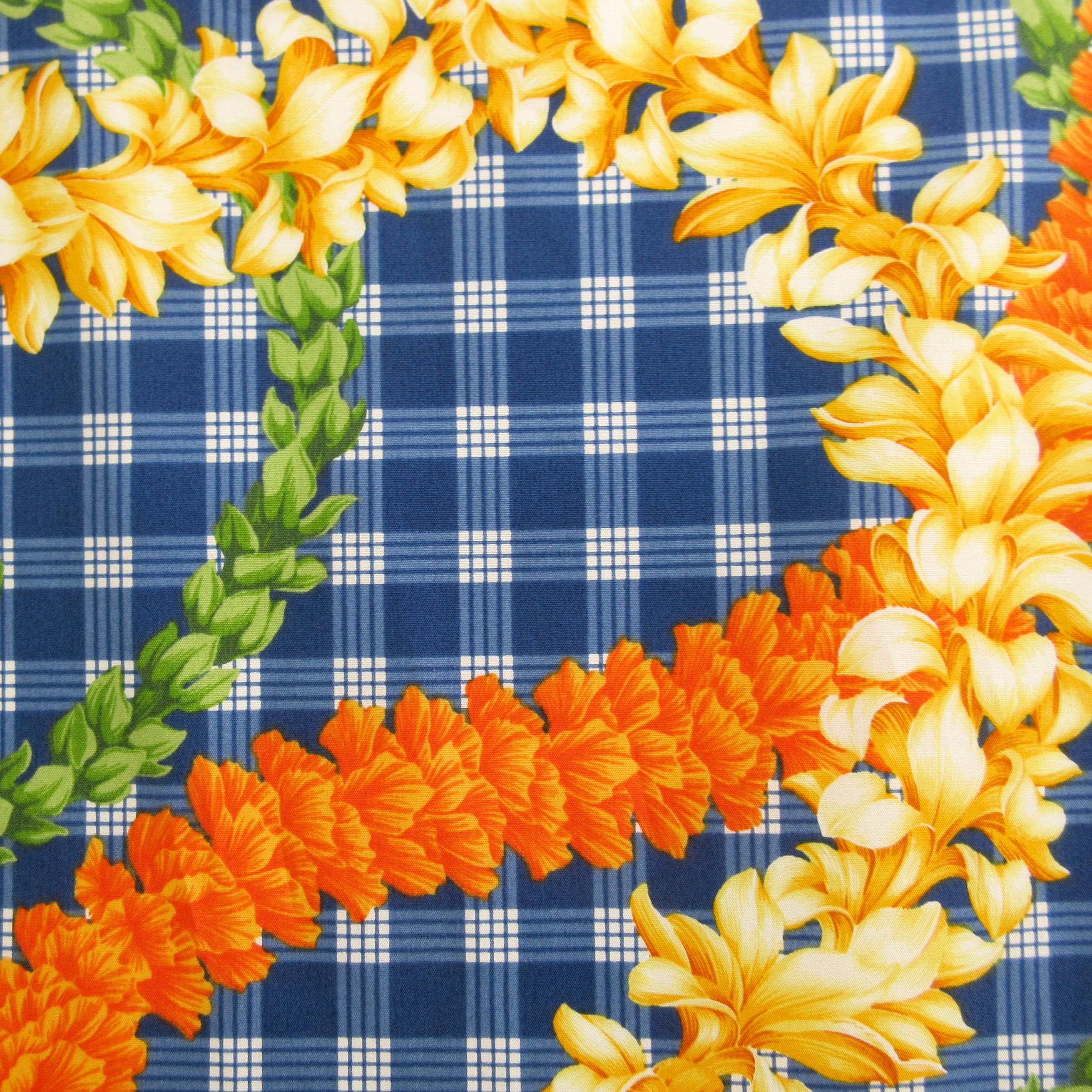 Hawaii Fabric, Island Palaka Leis on Royal Blue, by the Half or