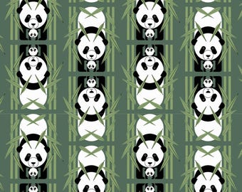 Panda Bear Fabric, Panda Panda by Charley Harper, Nurture 3 by Birch Organic Poplin, By the Half or Full Yard
