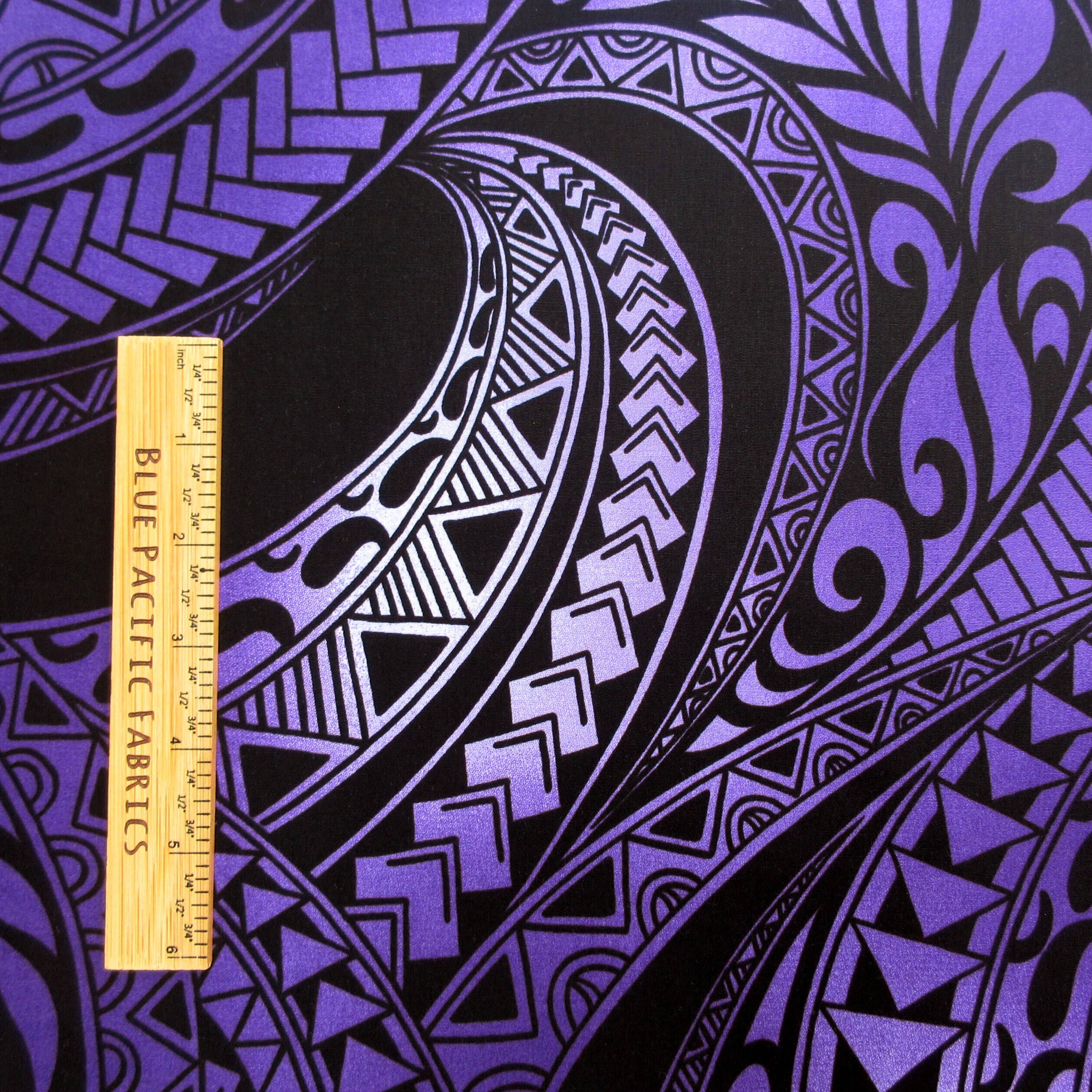 Hawaiian Fabric, Ombre Purple Tapa Swirl, by the Half and