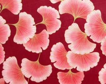 Gingko Fabric, Large Ginkgo Leaves on Burgandy, By the Half or Full Yard