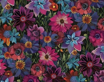 Fabric, Forest Floral, Calico Cat by Timeless Treasures, By the Half or Full Yard