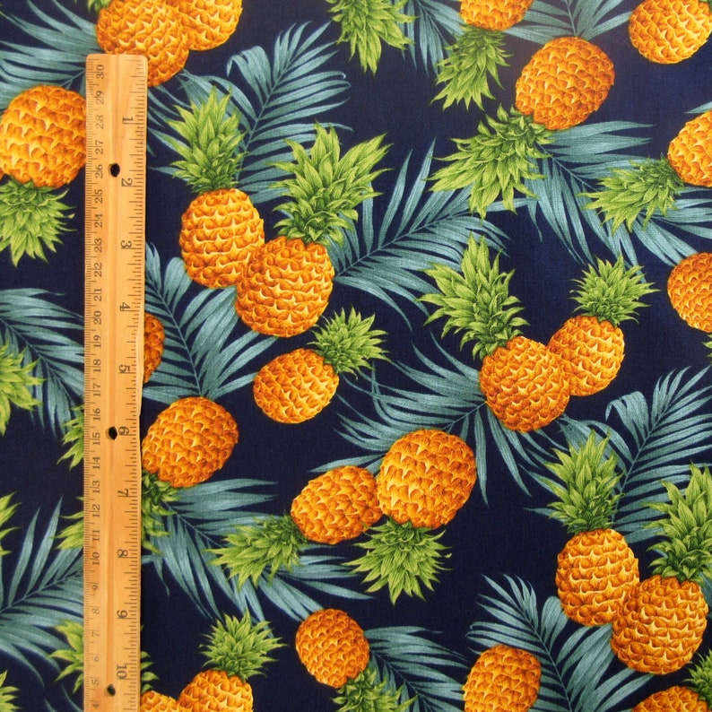 Pineapple Fabric Golden Pineapples With Palms by the Half or Etsy
