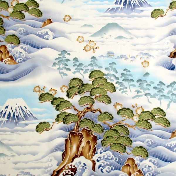 Fabric, Journey in Blue, Japanese Trees, Landscape of Japan, Nobu Fujiyama Kona Bay, Last One Yard