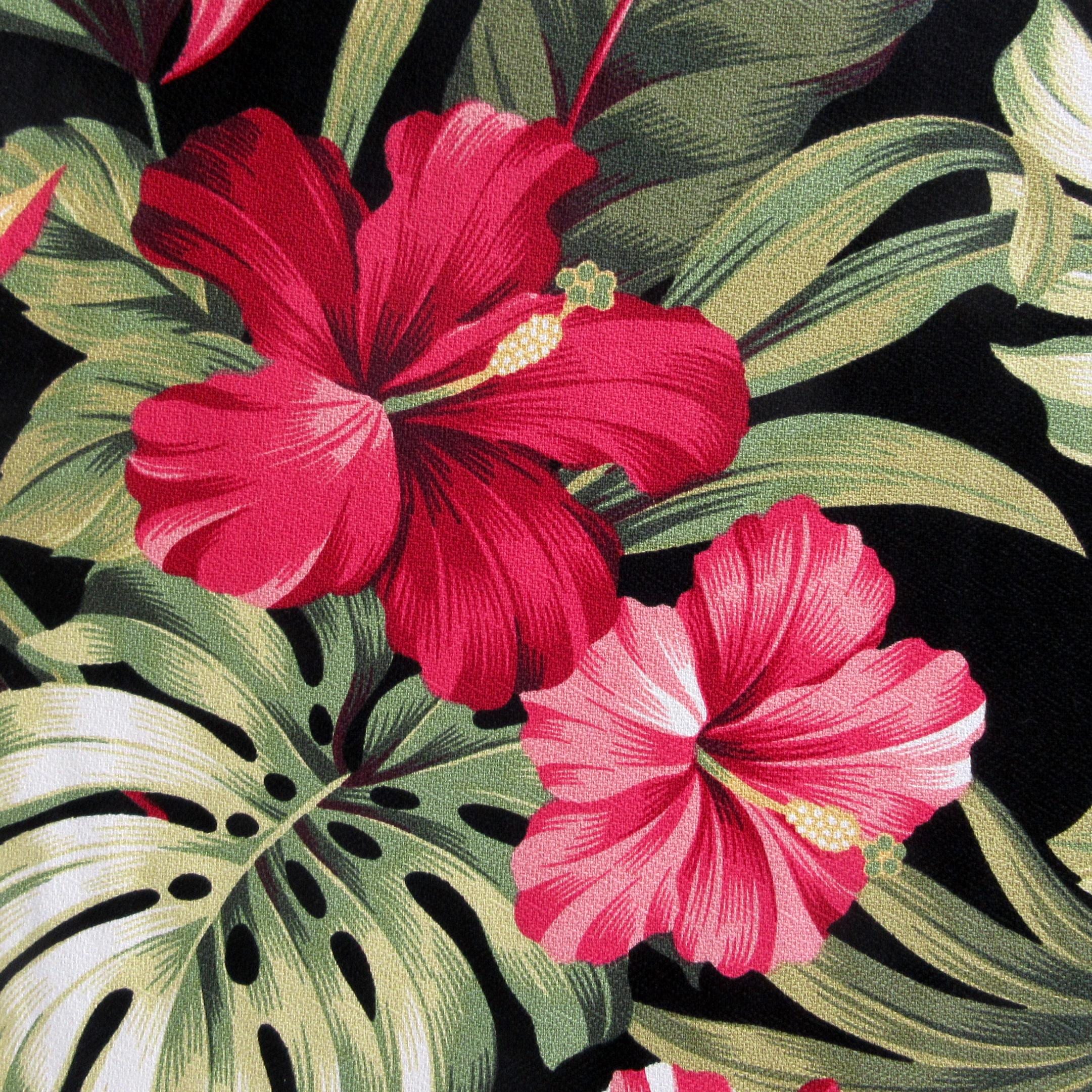 BARKCLOTH Fabric, Pua Hibiscus on Black, Large Scale Hawaii Tropical Floral, By the Yard