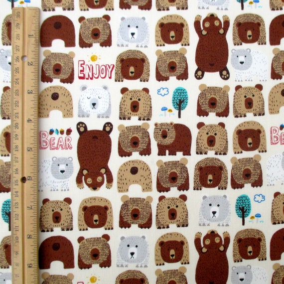Fabric Kids Land Bears Beige Cosmo Japanese Import Animal By The Yard - 