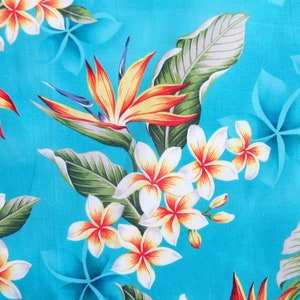 Hawaiian Fabric, Kalani Tropical Bouquet on Turquoise, By the Half or Full Yard