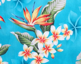 Hawaiian Fabric, Kalani Tropical Bouquet on Turquoise, By the Half or Full Yard