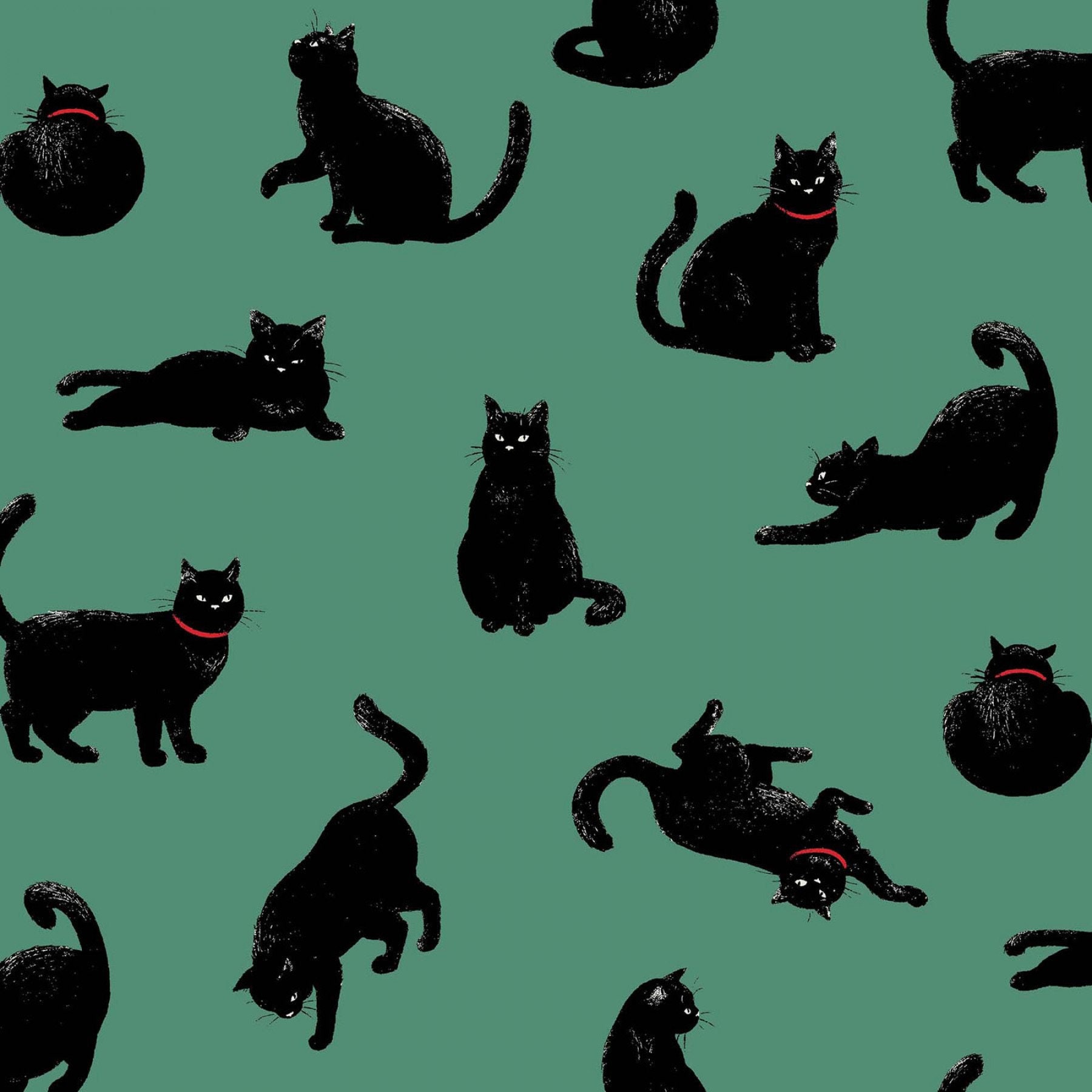 Cat Fabric Blackboard Art Kitties On Green By Cosmo Last 18 Etsy 日本