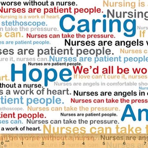 Fabric, Calling All Nurses, Nurses Words and Phrases, White, Windham Quilting Cotton, By The Half or Full Yard