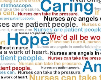 Fabric, Calling All Nurses, Nurses Words and Phrases, White, Windham Quilting Cotton, By The Half or Full Yard