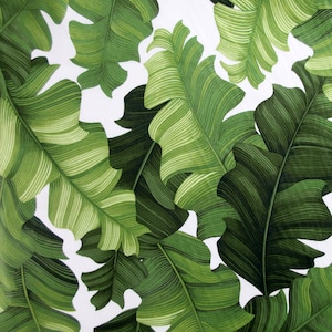 Tropical Fabric, Leaves of Lanakai on White, Large Scale Print, Last One Yard
