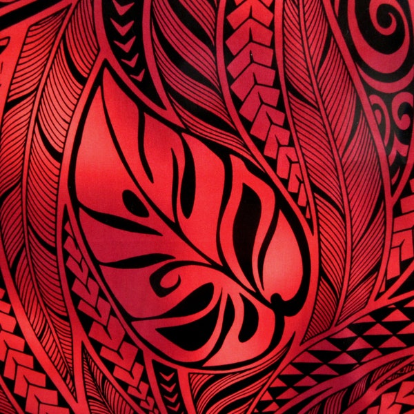 Hawaiian Fabric, Lau Leaf Ombre Red Tattoo, Large Scale Print, By The Half and Full Yard