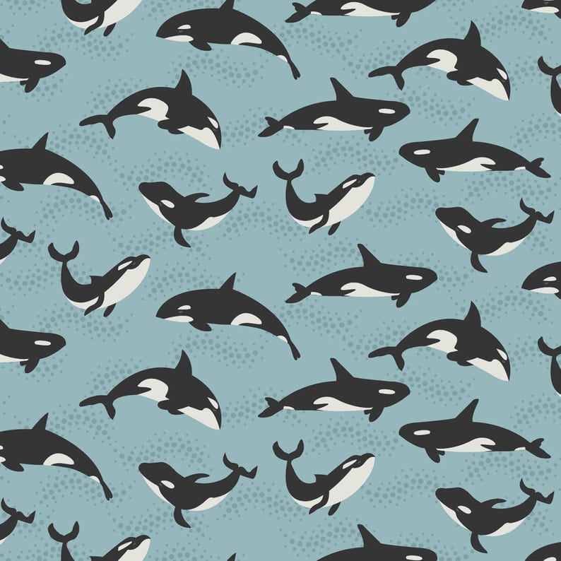 Whale Fabric, Alaska Orca Whales on Aqua by Riley Blake Designs, by the ...