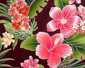 Fabric, Big Island Floral Hibiscus in Chocolate Brown,  Hawaiian Tropical, By the Yard