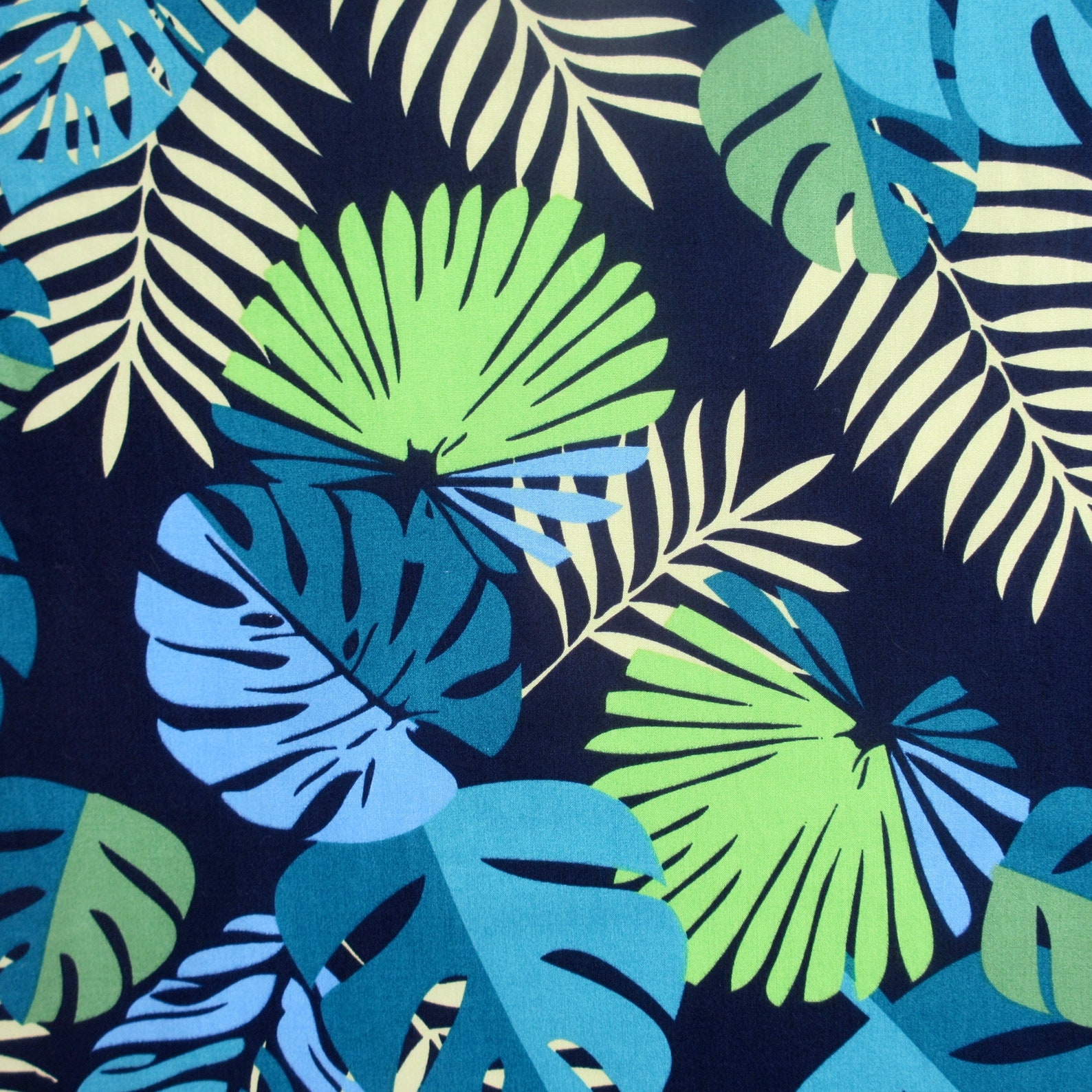 Hawaiian Fabric Evening Tropical Leaves Blue by the Half or | Etsy