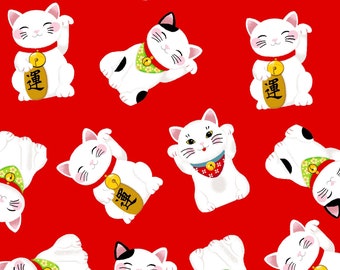 Lucky Cat Fabric, Lollie Snacks Asia by Freckle and Lollie, By the Half or Full Yard