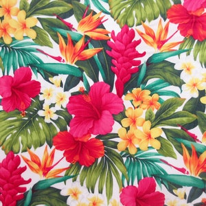 Hawaiian Fabric, Paradise Island Floral on White, By the Half or Full Yard