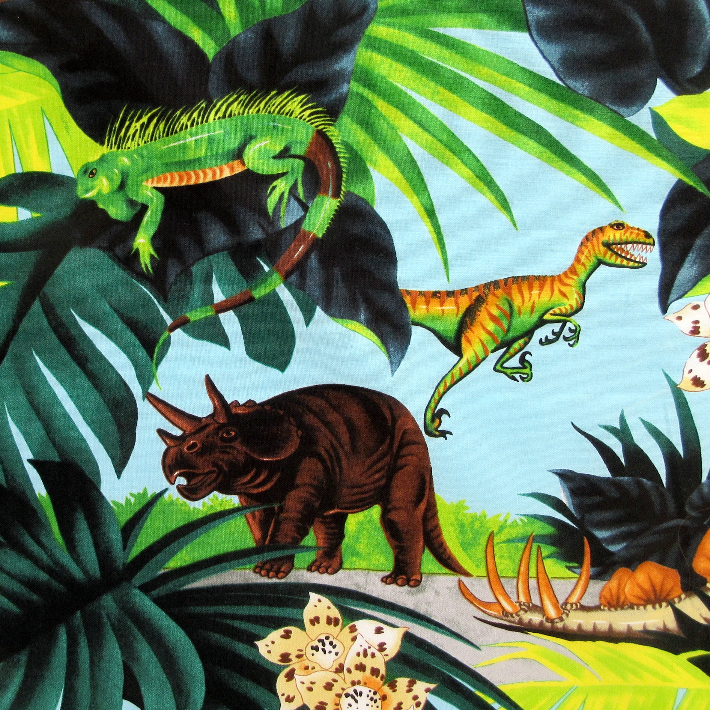 Dinosaur Fabric, Jurassic Fantastic on Blue by Alexander Henry, By the Yard