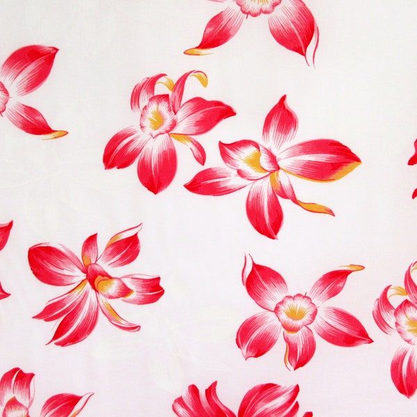 Hibiscus Fabric, Pink Wahine Floral on White, By the Half and Full Yard