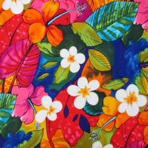 Fabric, Bebel in Multi Brights, Tropical Hibiscus Hawaiian Fabric, Alexander Henry, By the Half or Full Yard image 2