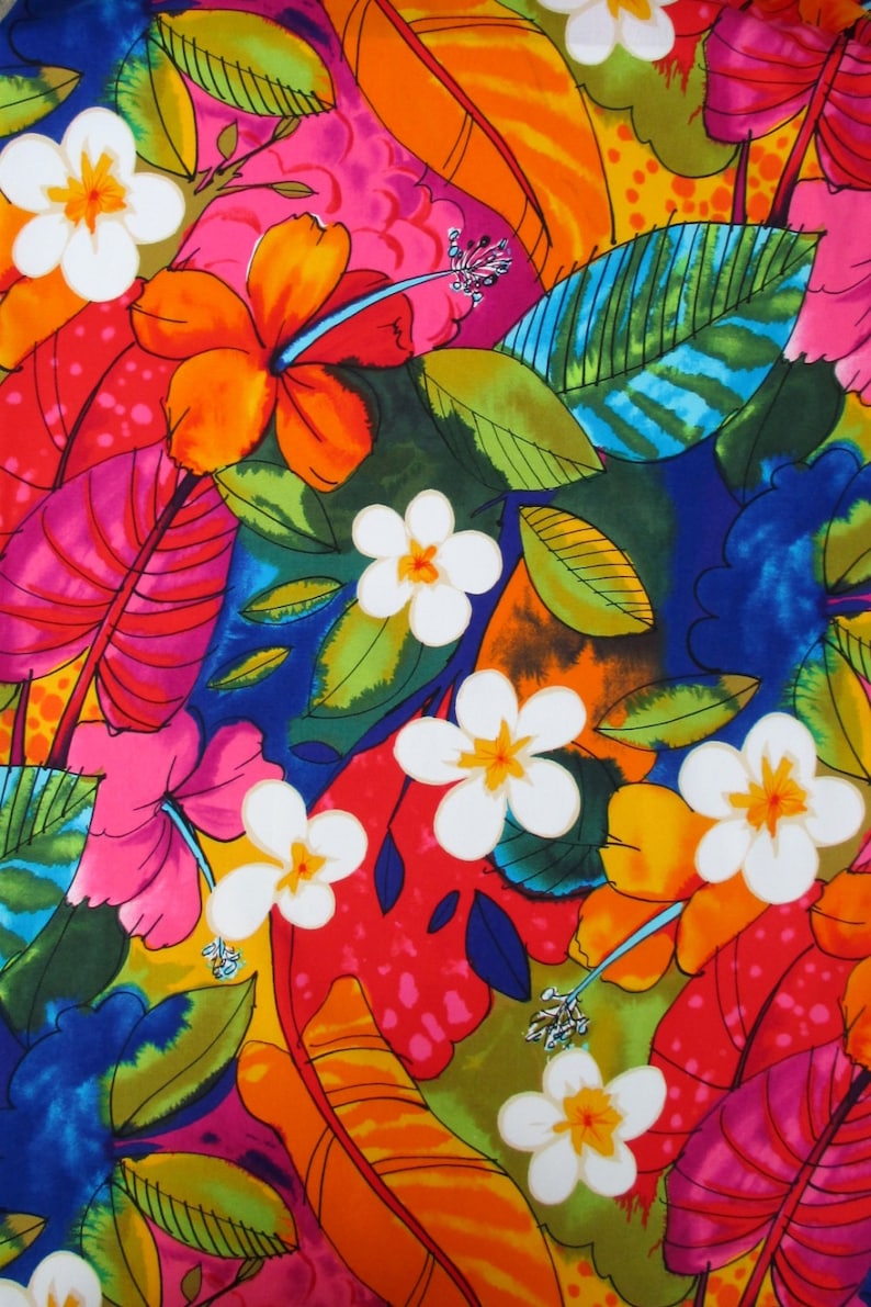 Fabric, Bebel in Multi Brights, Tropical Hibiscus Hawaiian Fabric, Alexander Henry, By the Half or Full Yard image 2