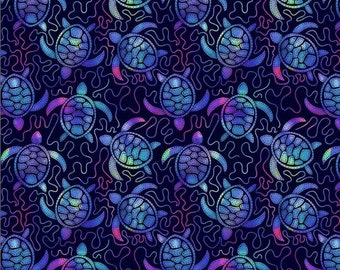 Sea Turtle Fabric, Electric Ocean by Timeless Treasures, By the Half or Full Yard