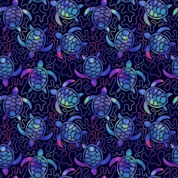 Sea Turtle Fabric, Electric Ocean by Timeless Treasures, By the Half or Full Yard