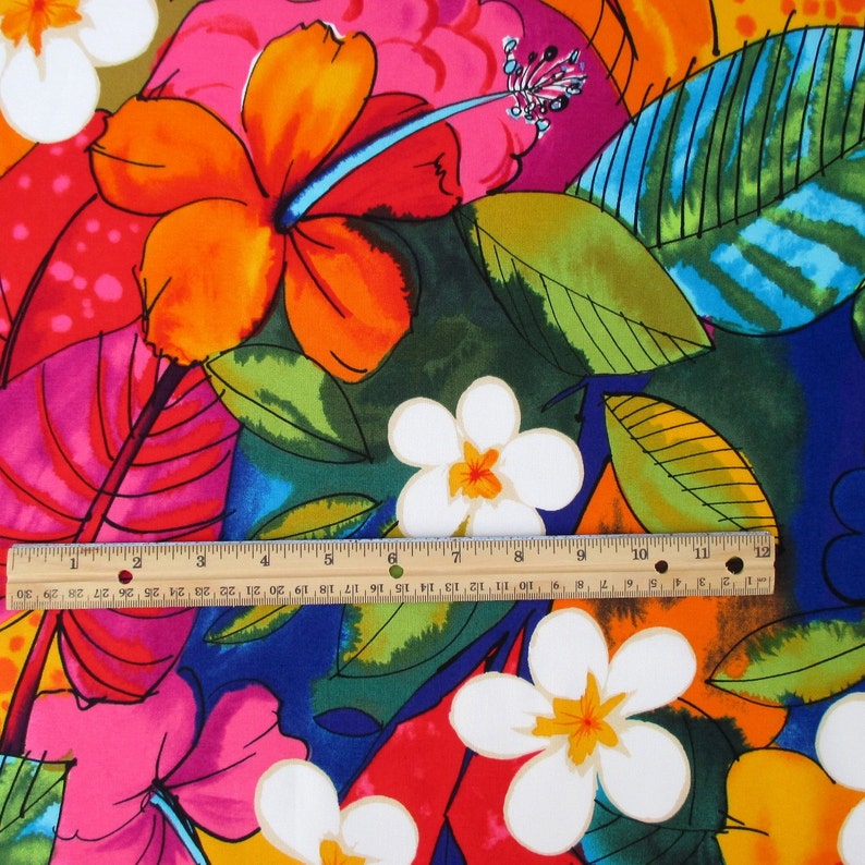 Fabric, Bebel in Multi Brights, Tropical Hibiscus Hawaiian Fabric, Alexander Henry, By the Half or Full Yard image 6