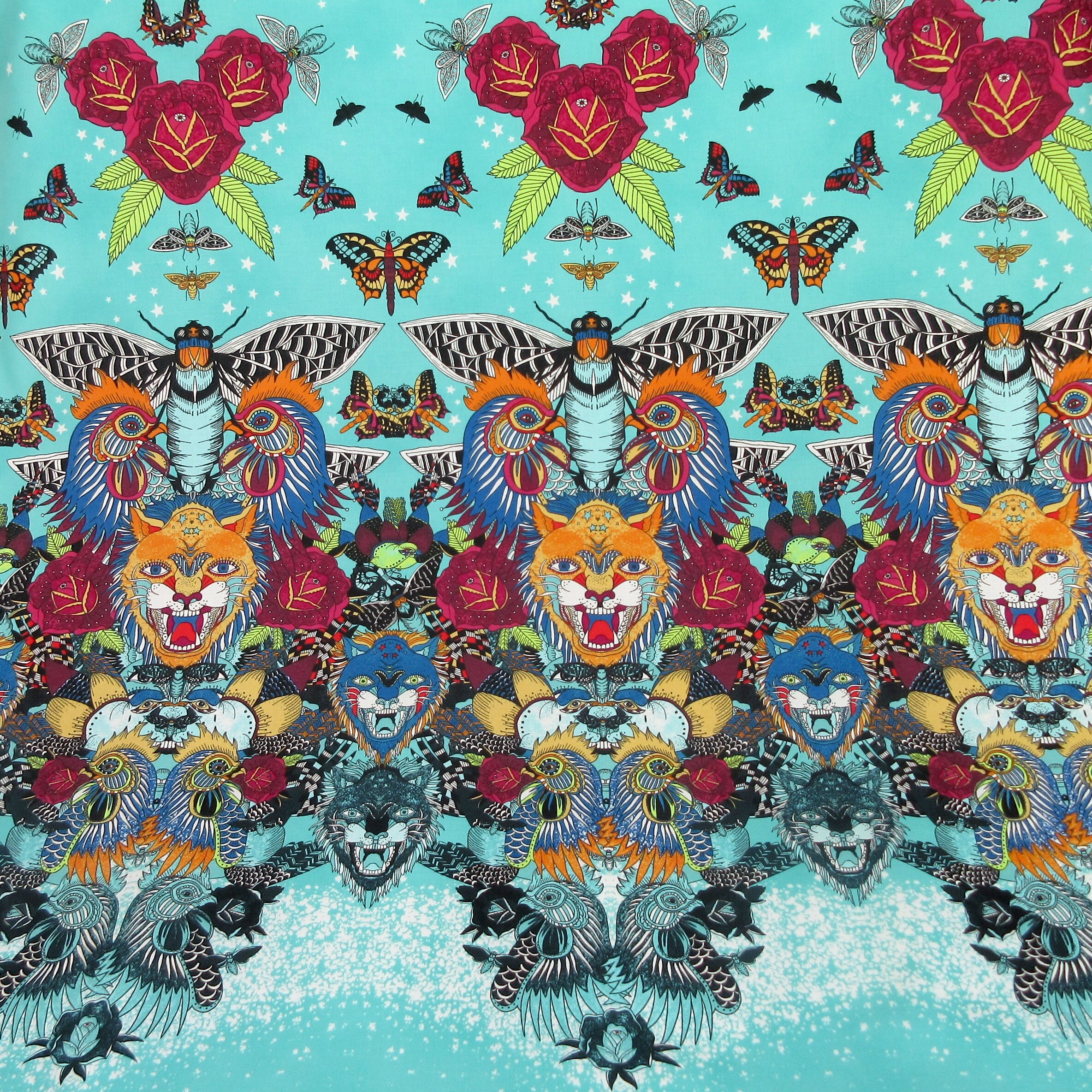 Fabric BORDER Print Xanadu on Turquoise by Alexander Henry Etsy