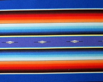 SALE Fabric, Fiesta Stripe, Royal Blue and Sunset Orange, Elizabeth Studio, Baja Surfer Serape, By the Half or Full Yard