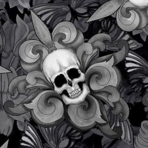 Skull Fabric Fleur De Lis Skulls Last Dance by Timeless - Etsy