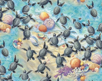 Sea Turtle Fabric, Race to Safety by Elizabeth Studio, By the Half or Full Yard