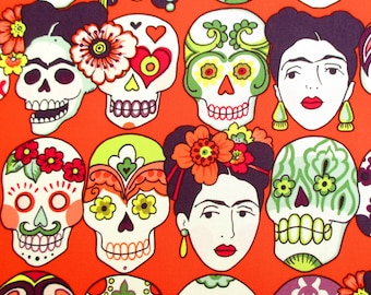 Fabric, Gotas de Amor, Alexander Henry Folklorico, Frida Skulls in Cantaloupe, By the Yard
