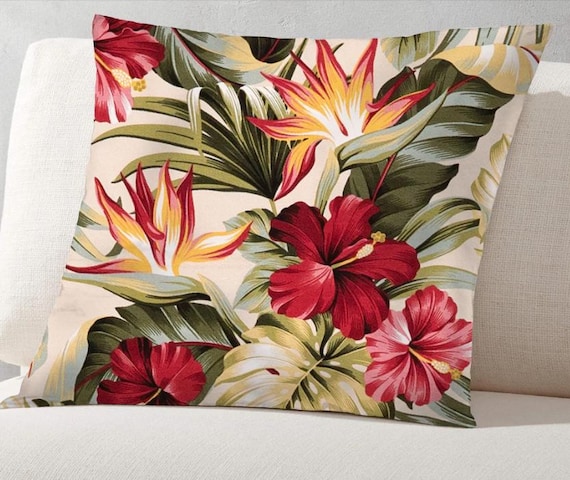 BARKCLOTH Fabric, Pua Hibiscus on Natural, Large Scale Hawaii